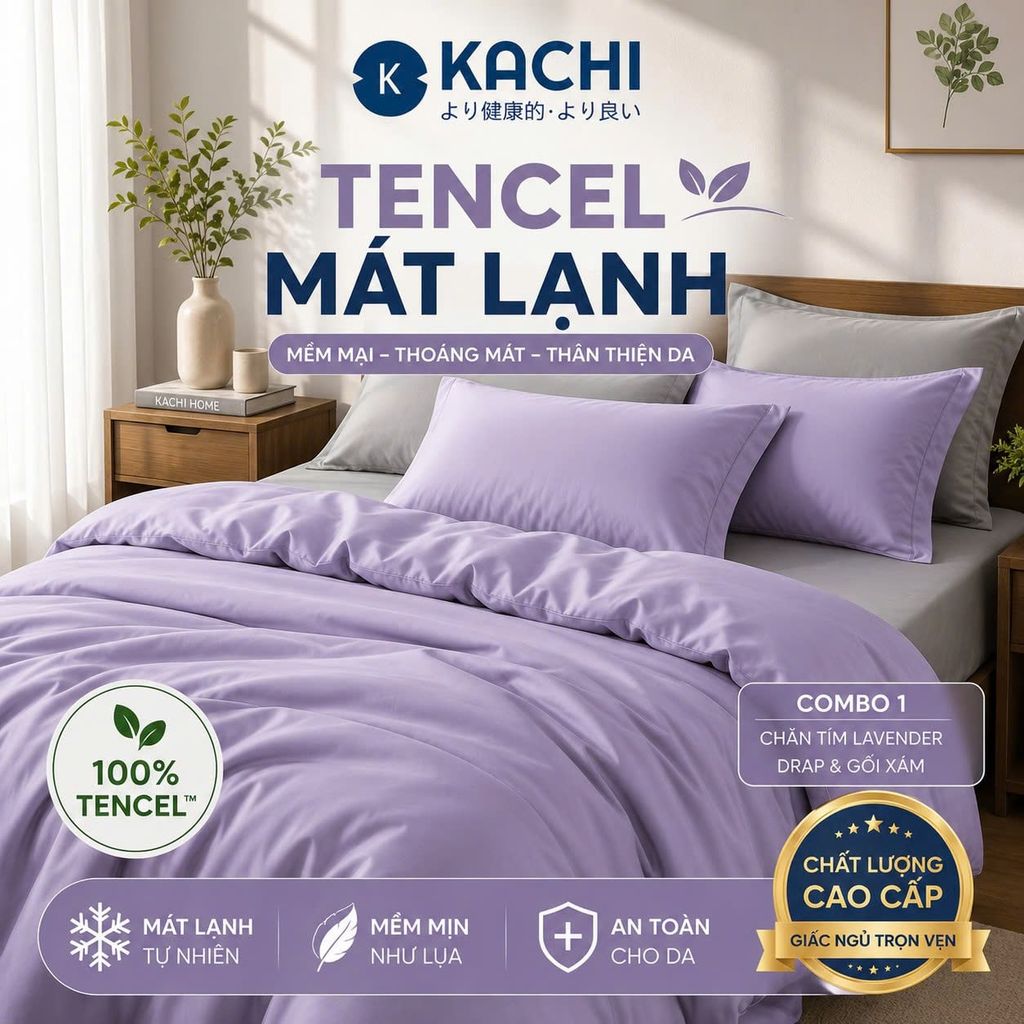 Hình ảnh chi tiết: Bộ Drap Lụa Tencel 100% – Mát Lạnh, Mềm Mịn (Size 1m6/1m8 – Bọc Nệm Dày 20cm) MK445 Kachi