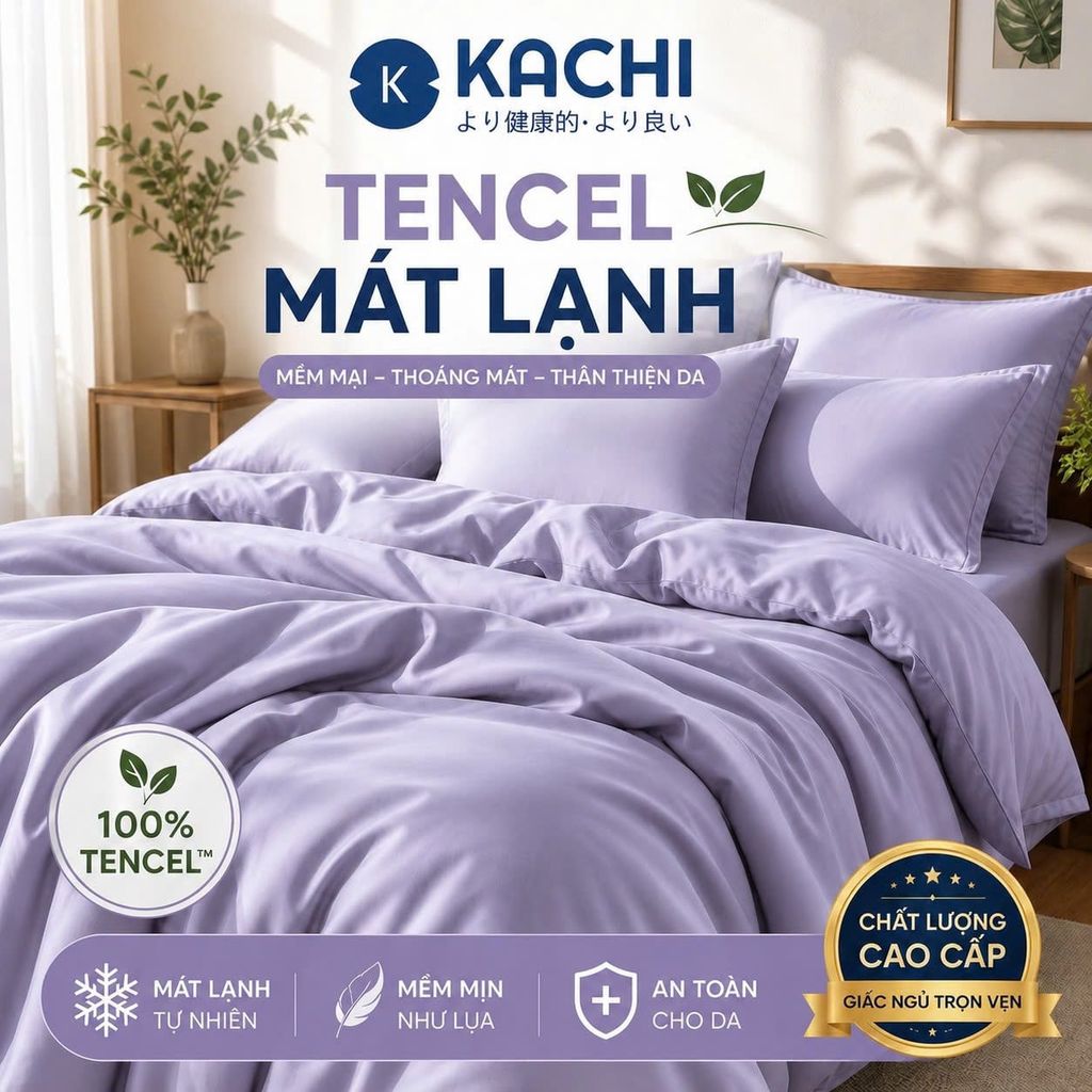 Bộ Drap Lụa Tencel 100% – Mát Lạnh, Mềm Mịn (Size 1m6/1m8 – Bọc Nệm Dày 20cm) MK445 Kachi