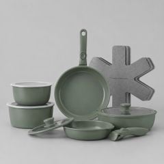 Bộ Nồi Chảo Đá Gốm Chống Dính Mishio 15 Món (5 Nồi Chảo) MK467- Tay Cầm Tháo Rời Thông Minh, Không Chứa PFAS/PTFE, Tương Thích Mọi Loại Bếp
