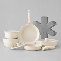 Bộ Nồi Chảo Đá Gốm Chống Dính Mishio 15 Món (5 Nồi Chảo) MK467- Tay Cầm Tháo Rời Thông Minh, Không Chứa PFAS/PTFE, Tương Thích Mọi Loại Bếp