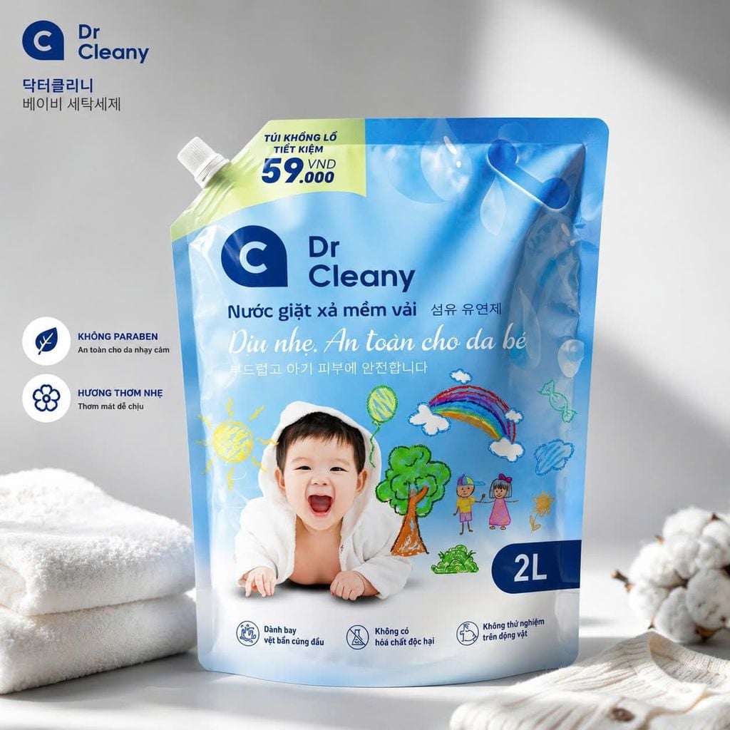 Nước Giặt Cho Bé Dr. Cleany 2kg - Dịu Nhẹ, An Toàn Cho Da Nhạy Cảm | Công Nghệ Hàn Quốc MK