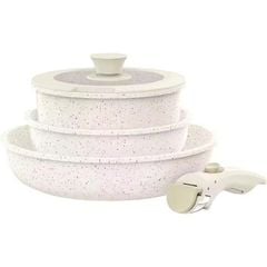 Bộ 3 Nồi Chảo Đá Gốm Chống Dính Mishio 5 Món - Tay Cầm Tháo Rời, Không Chứa PFAS/PTFE/PFOA, Dùng Mọi Loại Bếp MK