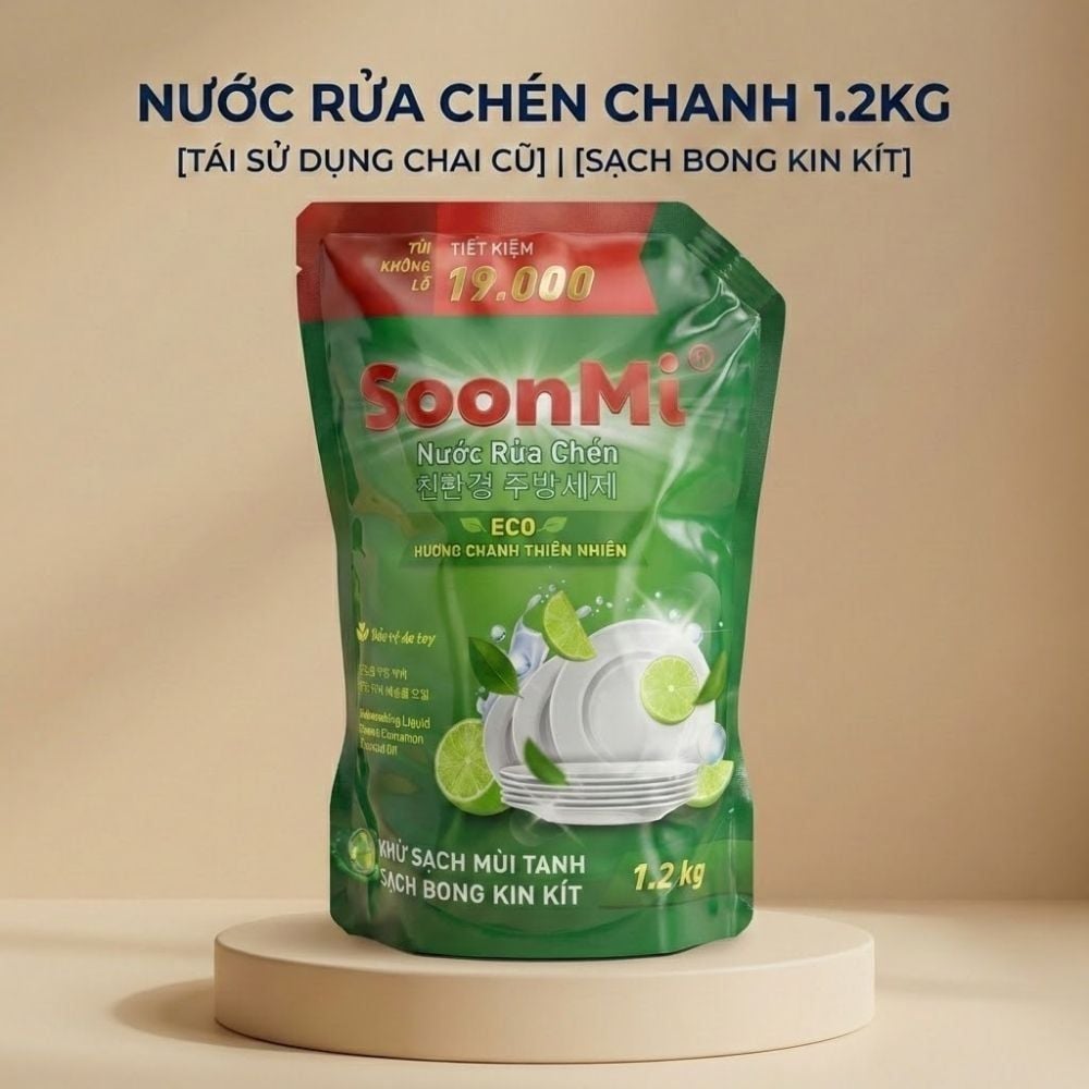 Nước Rửa Chén Soonmi Hương Chanh 1.2kg & 3kg - Sạch Bong Kin Kít, An Toàn Da Tay