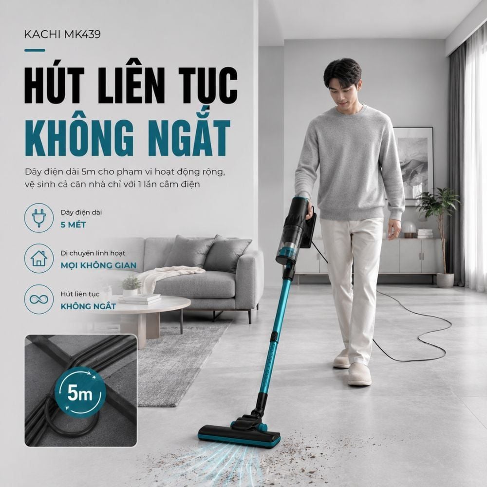 Máy Hút Bụi Cầm Tay Kachi MK439 – Lực Hút Mạnh 15.000Pa, Gọn Nhẹ, Hiệu Quả Tối Ưu