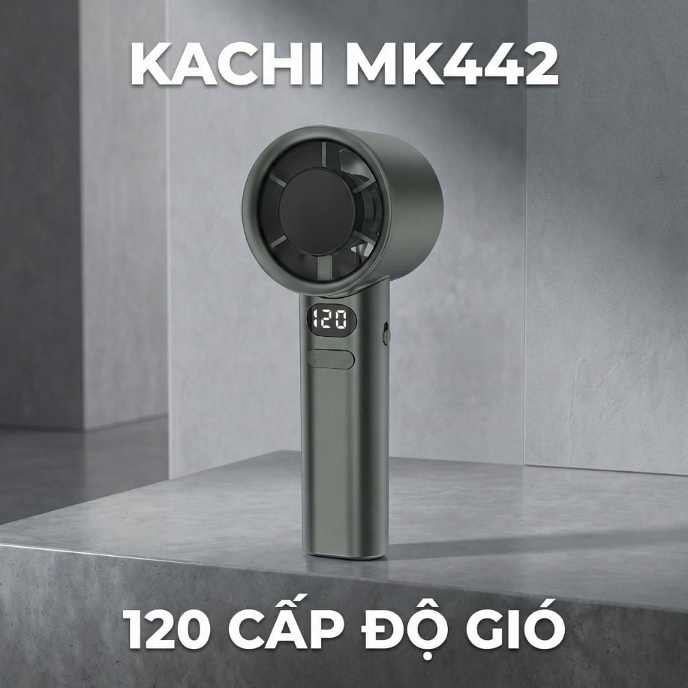 Quạt Cầm Tay Kachi MK442 – 120 Cấp Độ Gió Tuabin, Màn Hình LED Hiển Thị Pin, Bảo Hành 18 Tháng