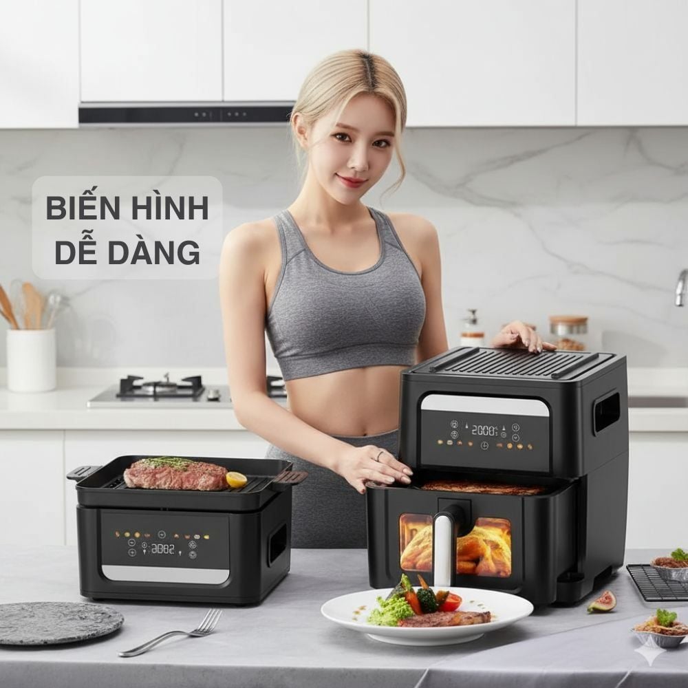 Nồi Chiên Không Dầu Kèm Vỉ Nướng 2-in-1 Mishio MK407: Nâng Tầm Món Ngon, Tiện Lợi Vượt Trội