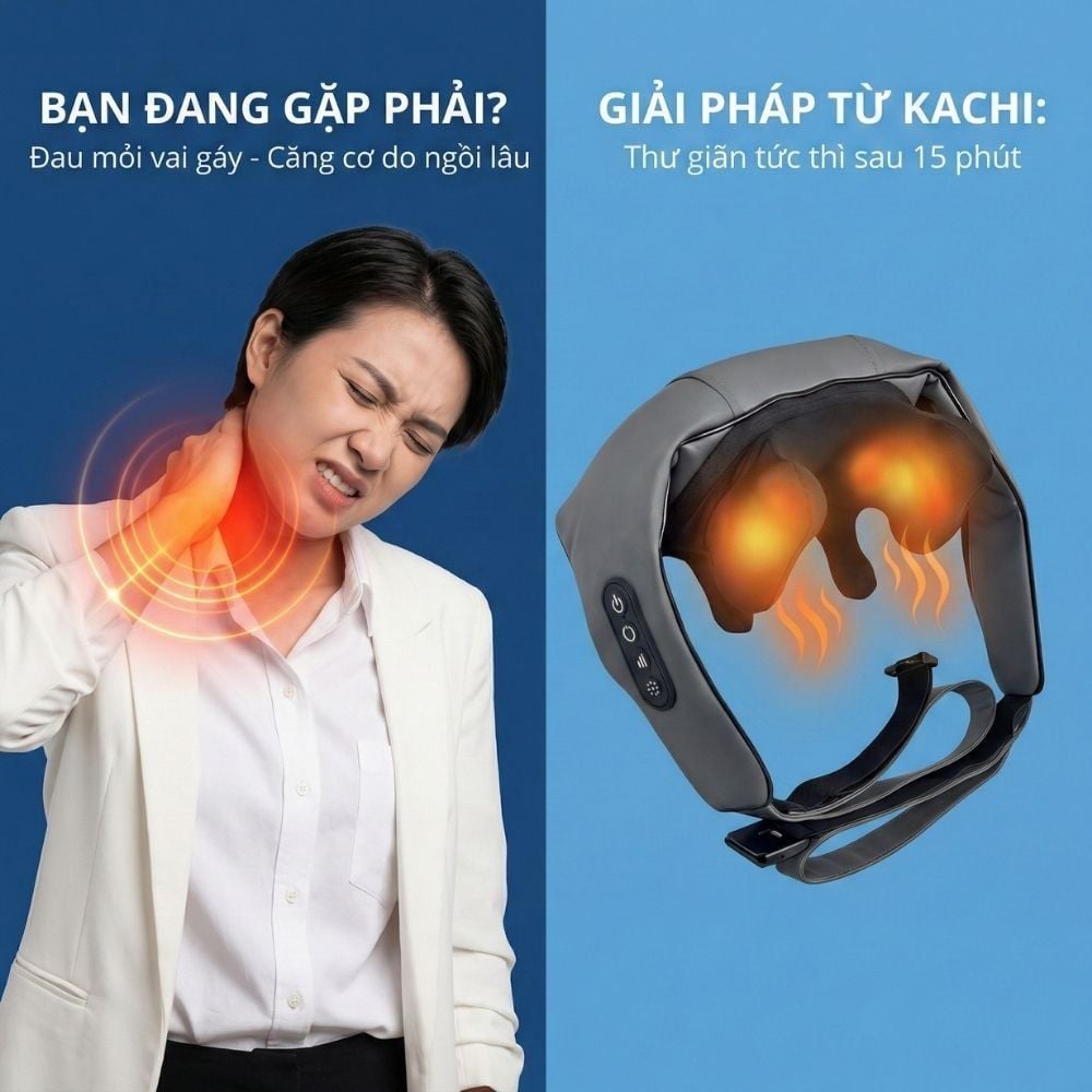 Máy massage cổ vay gáy 6D Kachi MK395 mô phỏng bàn tay người, chạy pin không dây tiện lợi