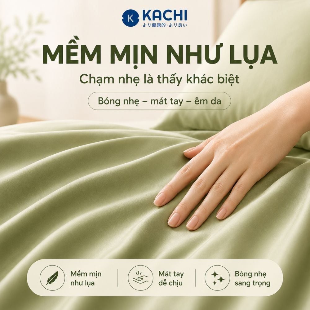Hình ảnh chi tiết: Bộ Drap Lụa Tencel 100% – Mát Lạnh, Mềm Mịn (Size 1m6/1m8 – Bọc Nệm Dày 20cm) MK445 Kachi