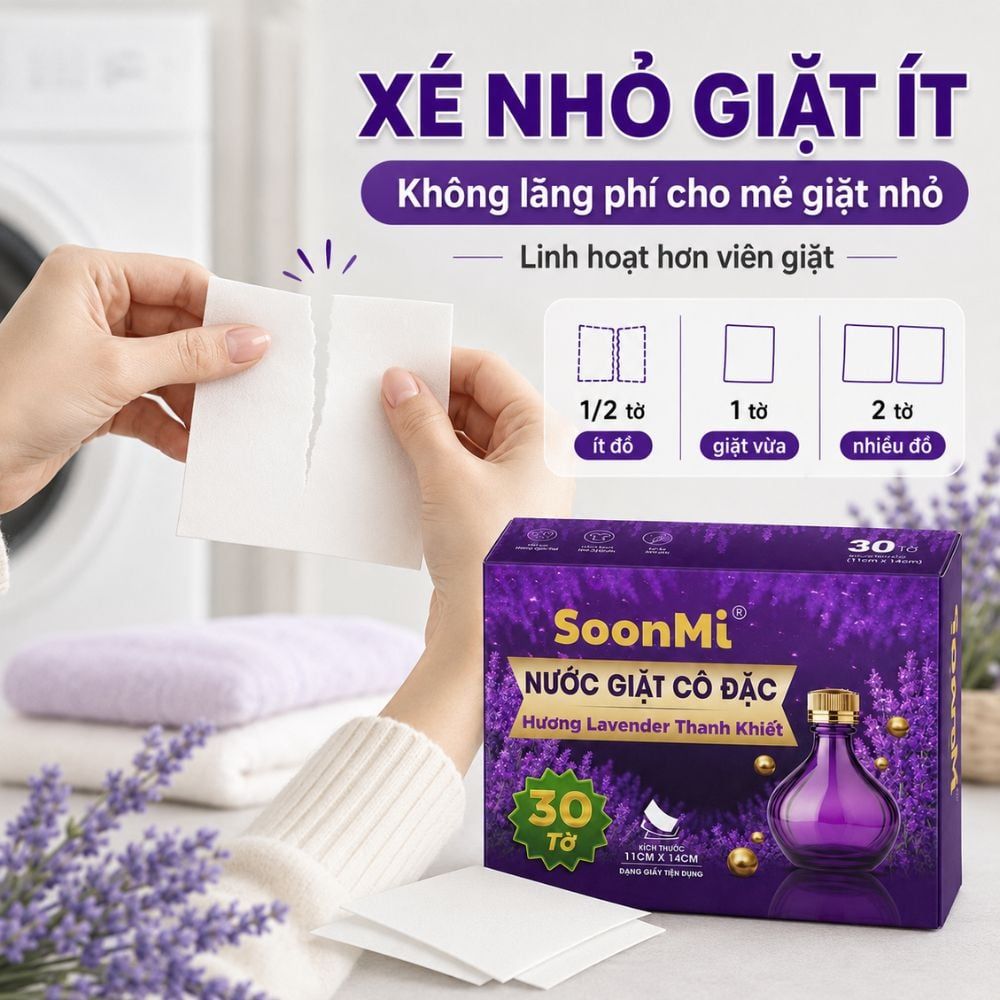 Hình ảnh chi tiết: Nước Giặt Cô Đặc SoonMi Hương Lavender – Công Nghệ Giặt Tẩy Thế Hệ Mới (Hộp 30 Tờ) MK