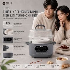 Nồi nấu chậm lòng sứ 3L Mishio MK397 kèm xửng hấp và 4 thố sứ tiện lợi không lo cháy khét hay bong tróc chống dính