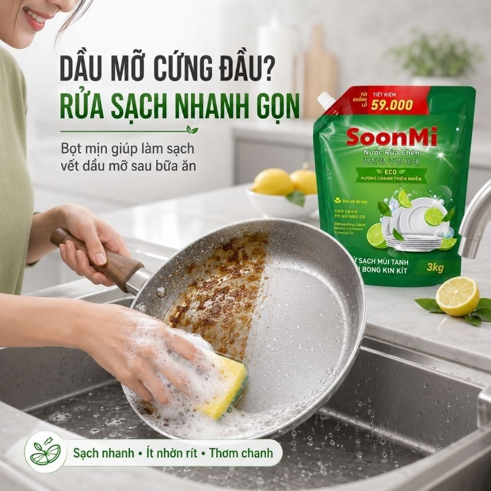 Nước Rửa Chén Soonmi Hương Chanh 1.2kg & 3kg - Sạch Bong Kin Kít, An Toàn Da Tay MK