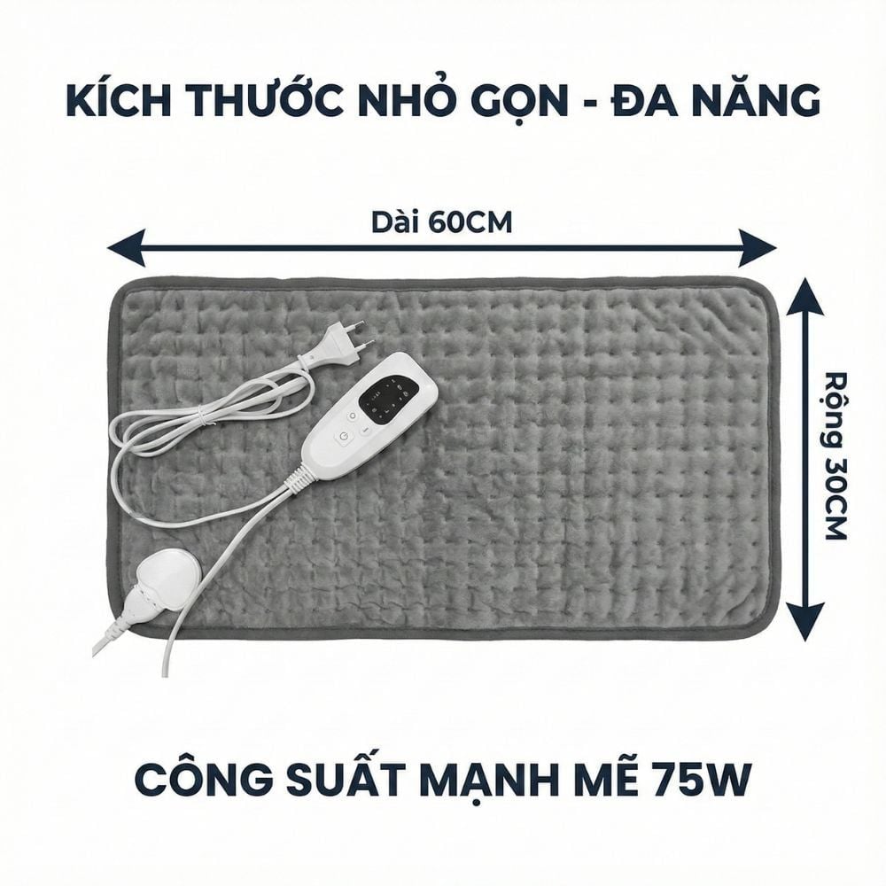Thảm Chườm Nóng Kachi MK363 giảm đau nhức, đệm sưởi ấm, chăn điện