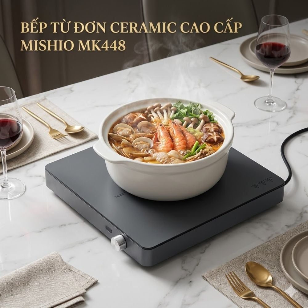 Bếp Từ Đơn Mishio MK448 Công Suất 2000W - Mặt Kính Kanger Hạng A