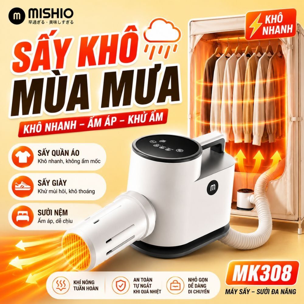 Máy Sấy Quần Áo UV Mishio MK308 – Sấy Khô, Khử Mùi, Hỗ Trợ Khử Khuẩn Cho Cả Gia Đình