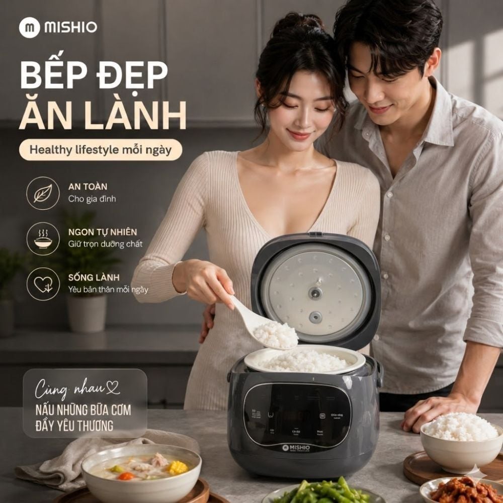 Hình ảnh chi tiết: Nồi cơm điện lòng sứ dưỡng sinh Mishio MK365 chống dính tự nhiên trọn đời không bong tróc