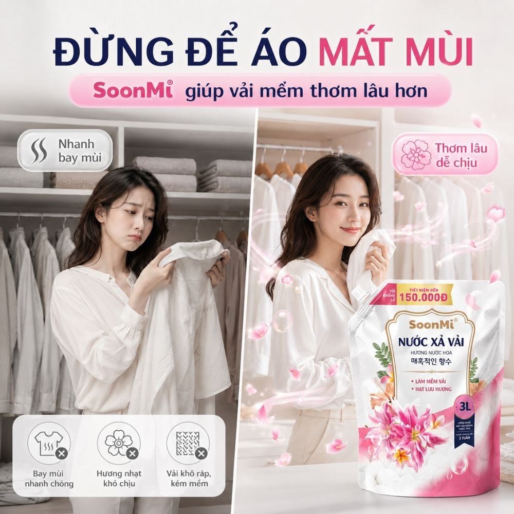 Nước Xả Soonmi 3kg: Bí Quyết Quần Áo Mềm Mại, Ngát Hương Suốt 3 Tuần MK