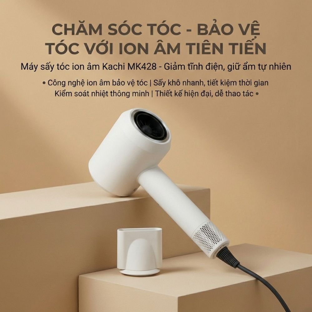 Máy Sấy Tóc Tốc Độ Cao Kachi ION (110.000 vòng/phút) - Sấy Nhanh, Chăm Sóc Tóc Ion Âm, Kiểm Soát Nhiệt NTC