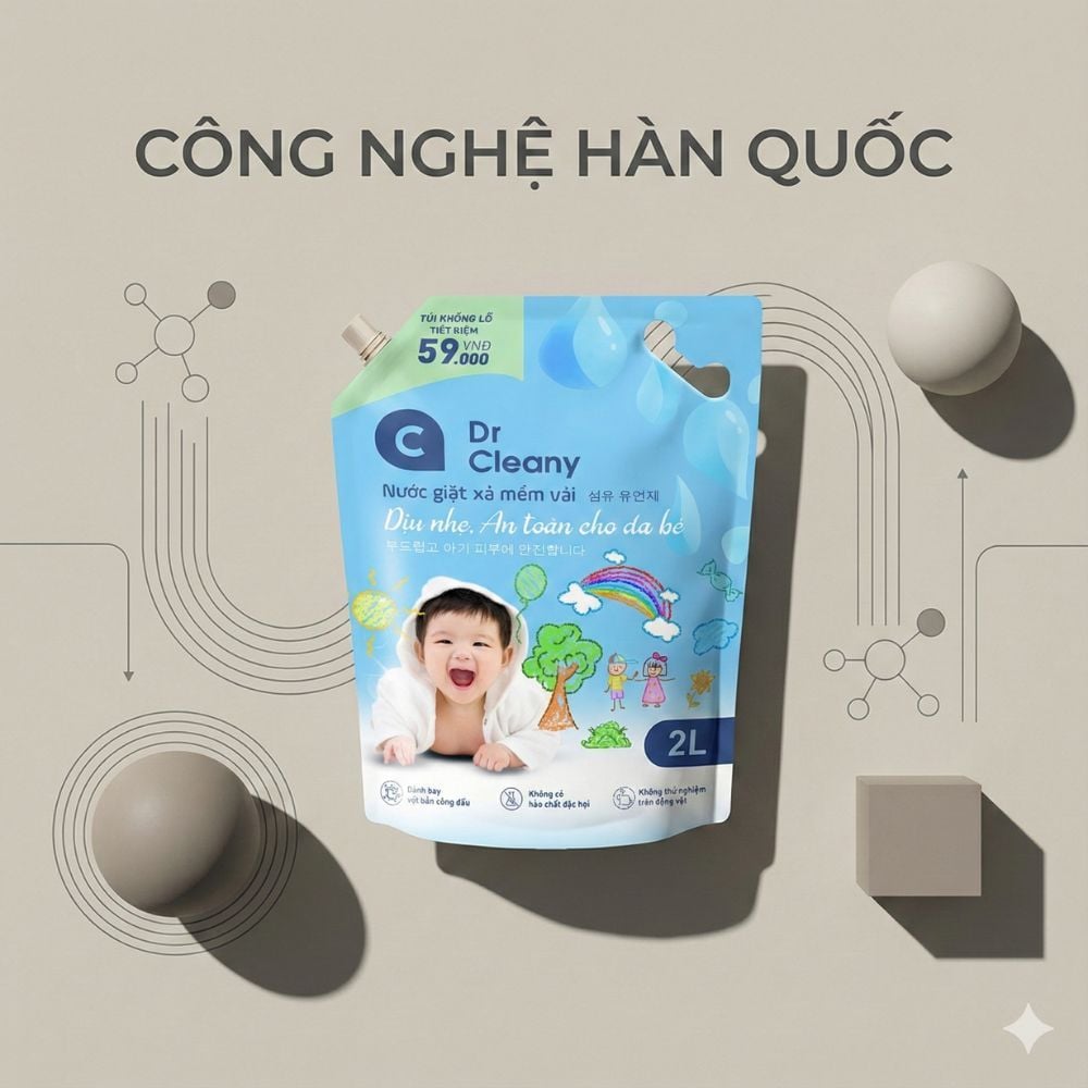 Nước Giặt Cho Bé Dr. Cleany 2kg - Dịu Nhẹ, An Toàn Cho Da Nhạy Cảm | Công Nghệ Hàn Quốc MK