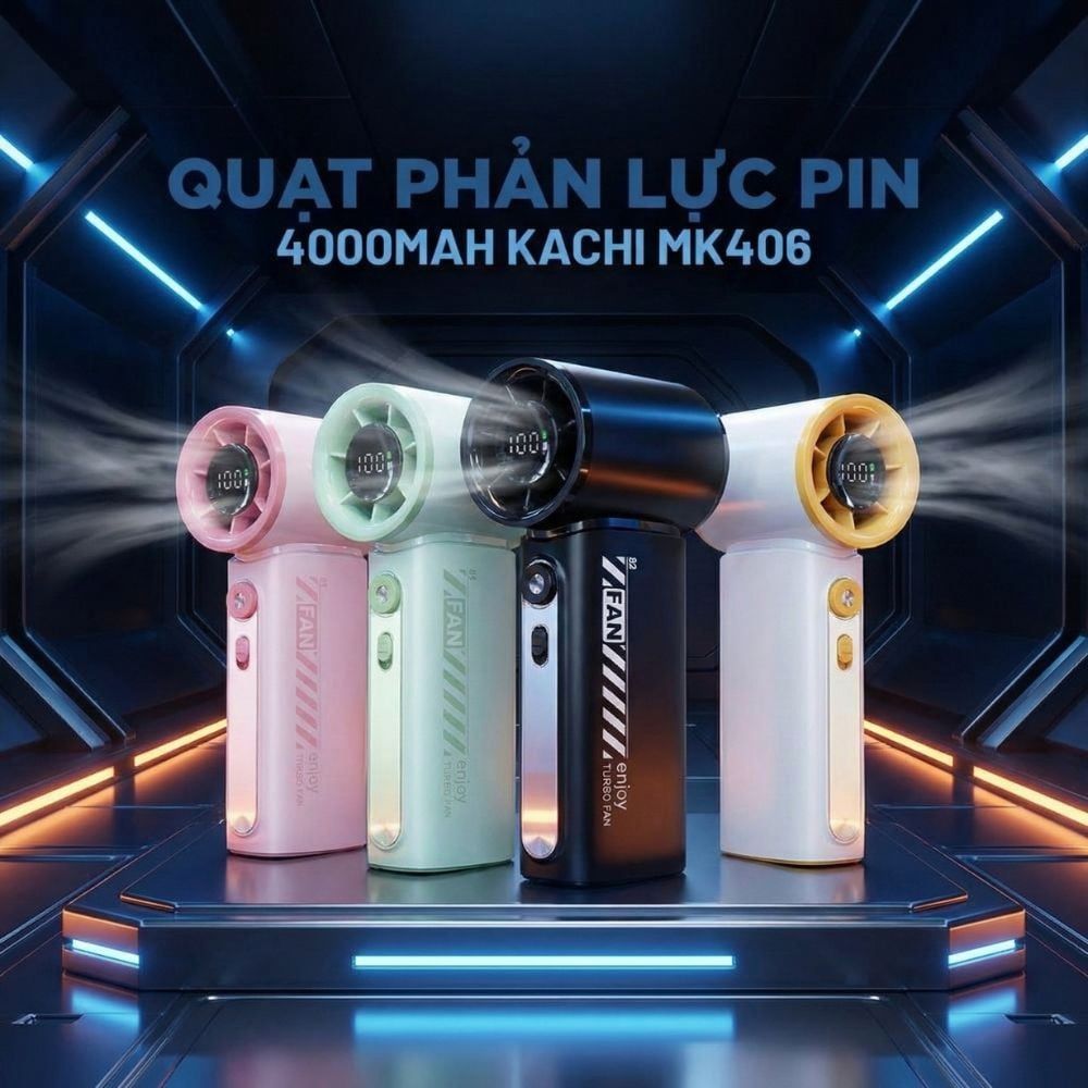 Quạt Phản Lực Cầm Tay Kachi MK406 – Pin 4000mAh, Gió Mạnh Gấp 1.5 Lần