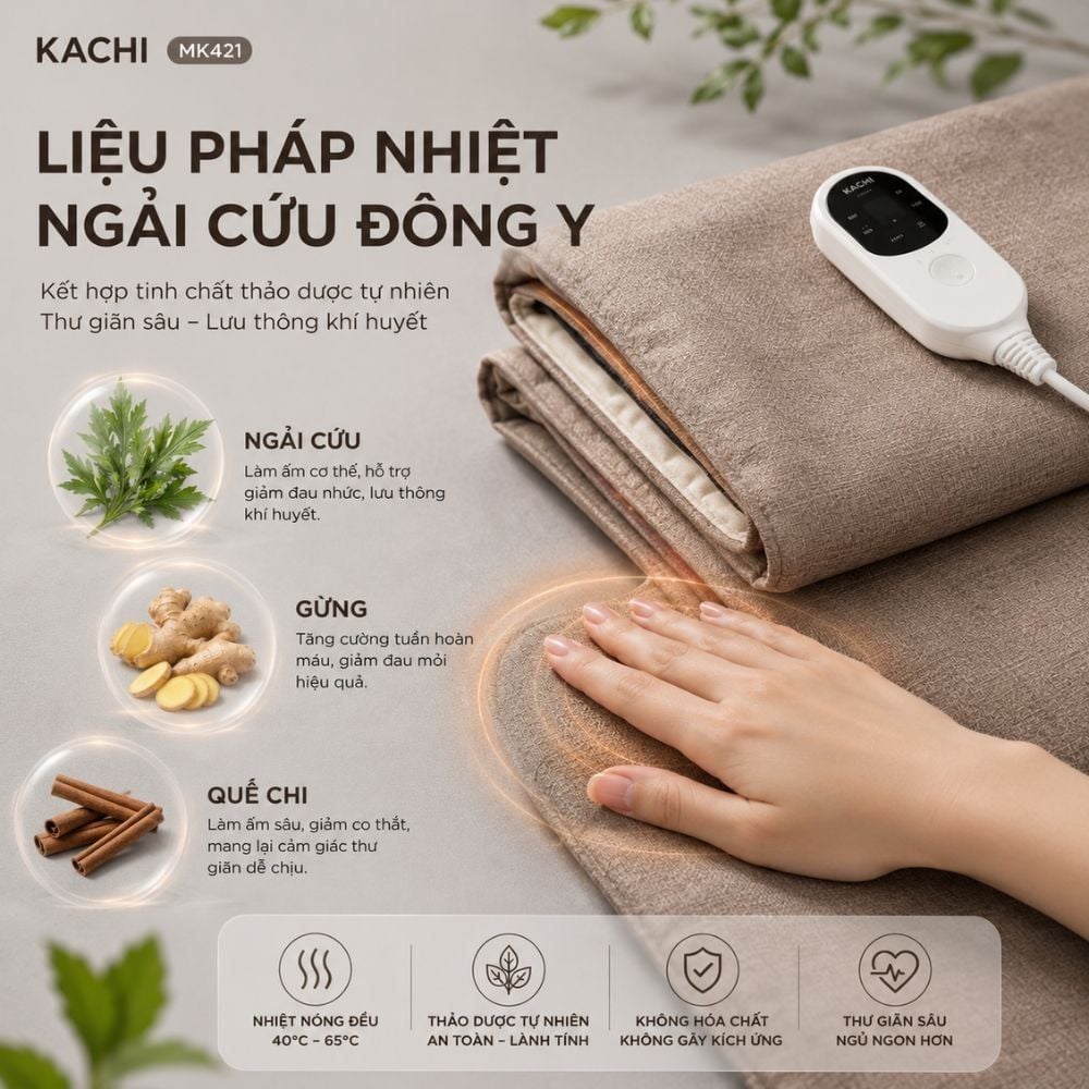 Thảm Chườm Nóng Ngải Cứu Đông Y Kachi MK421 - Giảm Đau Lưng, Vai Gáy Nhanh Chóng Tại Nhà