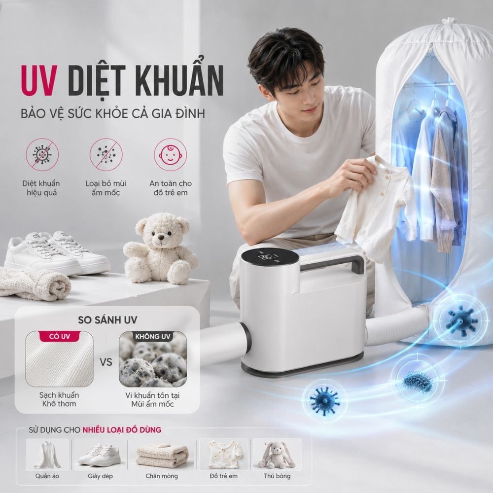 Máy Sấy Quần Áo UV Mishio MK308 – Sấy Khô, Khử Mùi, Hỗ Trợ Khử Khuẩn Cho Cả Gia Đình