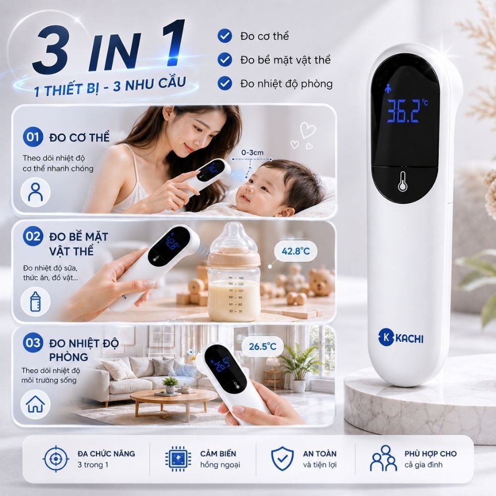 Máy Đo Nhiệt Kế Kachi JXB-315 MK | Đo nhiệt độ cơ thể, nhiệt độ phòng, nhiệt độ bề mặt đồ vật