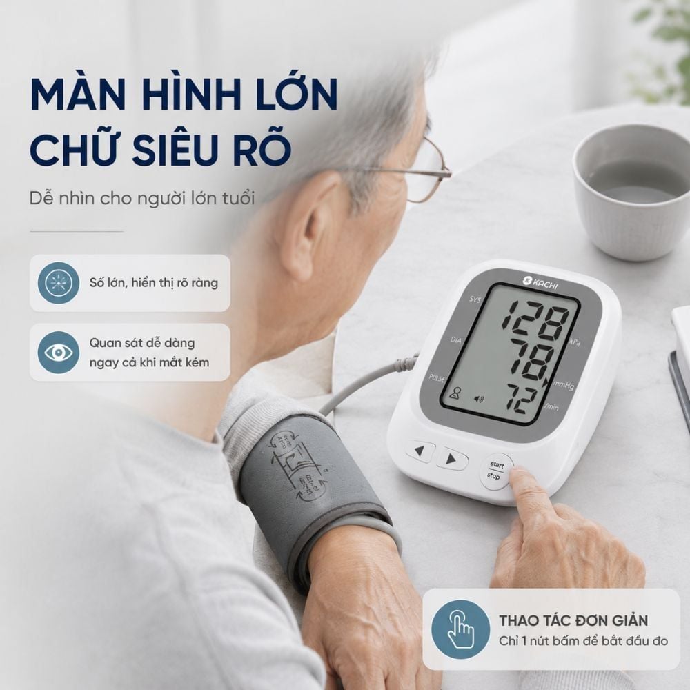 Máy đo huyết áp bắp tay Kachi JN-163B MK | Trợ lý AI đọc kết quả tiếng Việt | Hỗ trợ người cao tuổi mắt kém