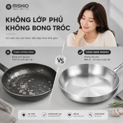 Chảo Inox đáy từ 3 Lớp Mishio (Size 22, 24, 26, 28, 30cm) MK433, MK434, MK435, MK436, MK437 – Đúc Nguyên Khối, Đáy Từ, An Toàn Vượt Trội