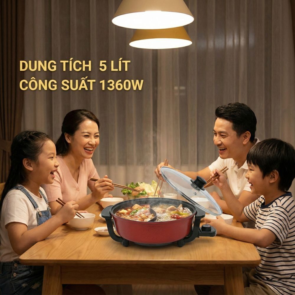 Nồi Lẩu Điện 2 Ngăn Mishio Mk112 5L - Màu Đỏ