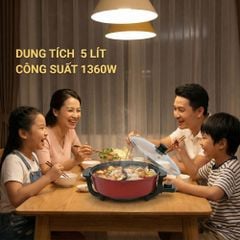 Nồi Lẩu Điện 2 Ngăn Mishio Mk112 5L - Màu Đỏ