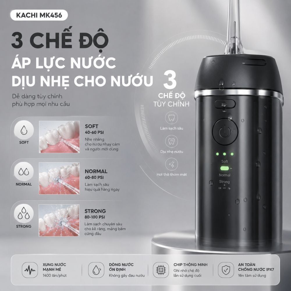 Máy Tăm Nước Không Dây Kachi MK456 – Giải Pháp Chăm Sóc Răng Miệng Nhỏ Gọn Bỏ Túi Dễ Dàng