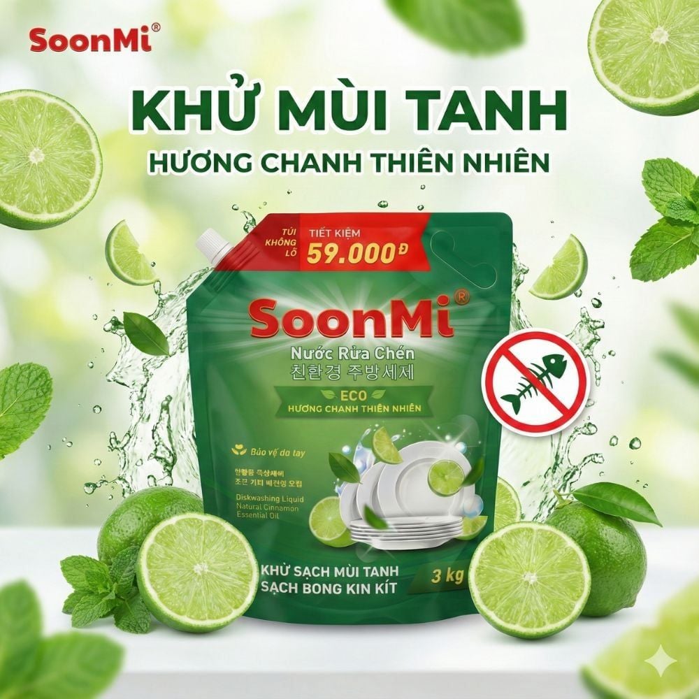 Nước Rửa Chén Soonmi Hương Chanh 1.2kg & 3kg - Sạch Bong Kin Kít, An Toàn Da Tay