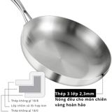  Chảo Inox đáy từ 3 Lớp Mishio (Size 22, 24, 26, 28, 30cm) MK433, MK434, MK435, MK436, MK437 – Đúc Nguyên Khối, Đáy Từ, An Toàn Vượt Trội 