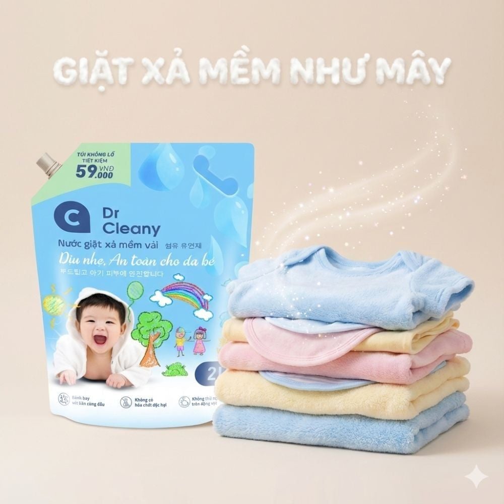 Nước Giặt Cho Bé Dr. Cleany 2kg - Dịu Nhẹ, An Toàn Cho Da Nhạy Cảm | Công Nghệ Hàn Quốc MK