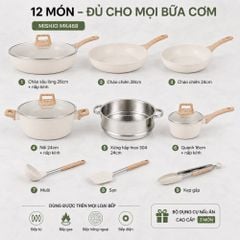 Bộ Nồi Chảo Chống Dính 12 Món Mishio MK468 – Phủ Granite Cao Cấp, Đáy Từ Đa Năng