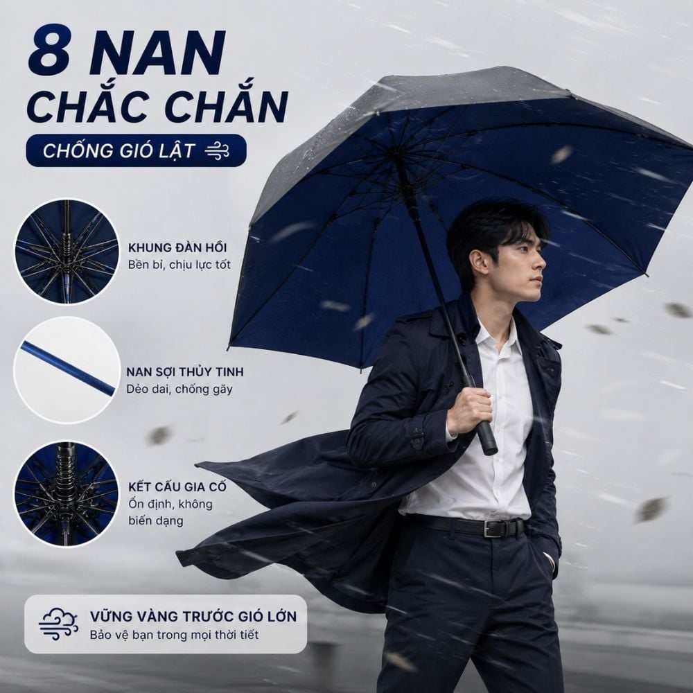 Hình ảnh chi tiết: Ô Che Mưa Cỡ Lớn MK416 – Dù Cao Cấp Gập Gọn, Tự Động, Chống Gió Lật, Chống Tia UV