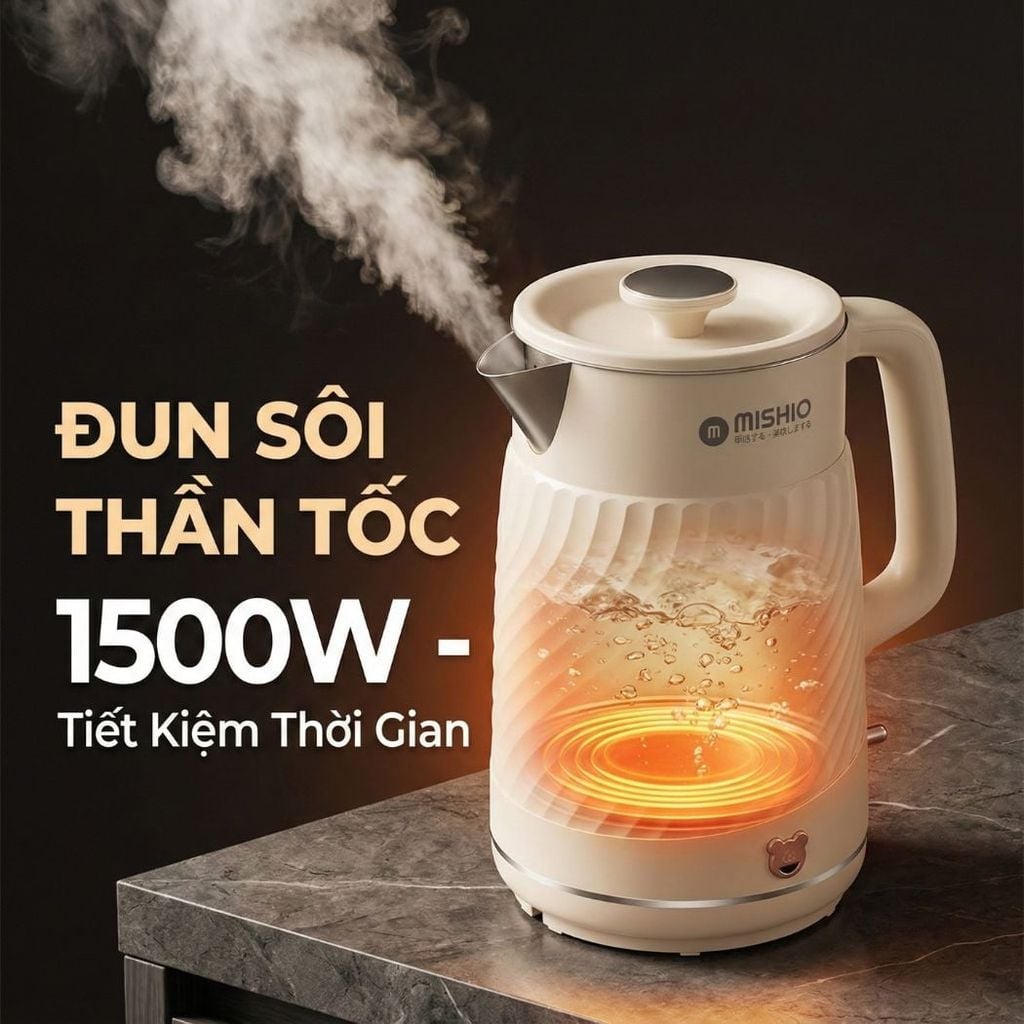 Bình Đun có chức năng giữ nhiệt 1.7 Lít Mishio MK385 inox 304