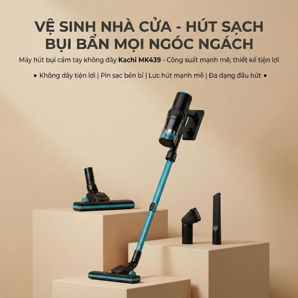Máy Hút Bụi Cầm Tay Kachi MK439 – Lực Hút Mạnh 15.000Pa, Gọn Nhẹ, Hiệu Quả Tối Ưu