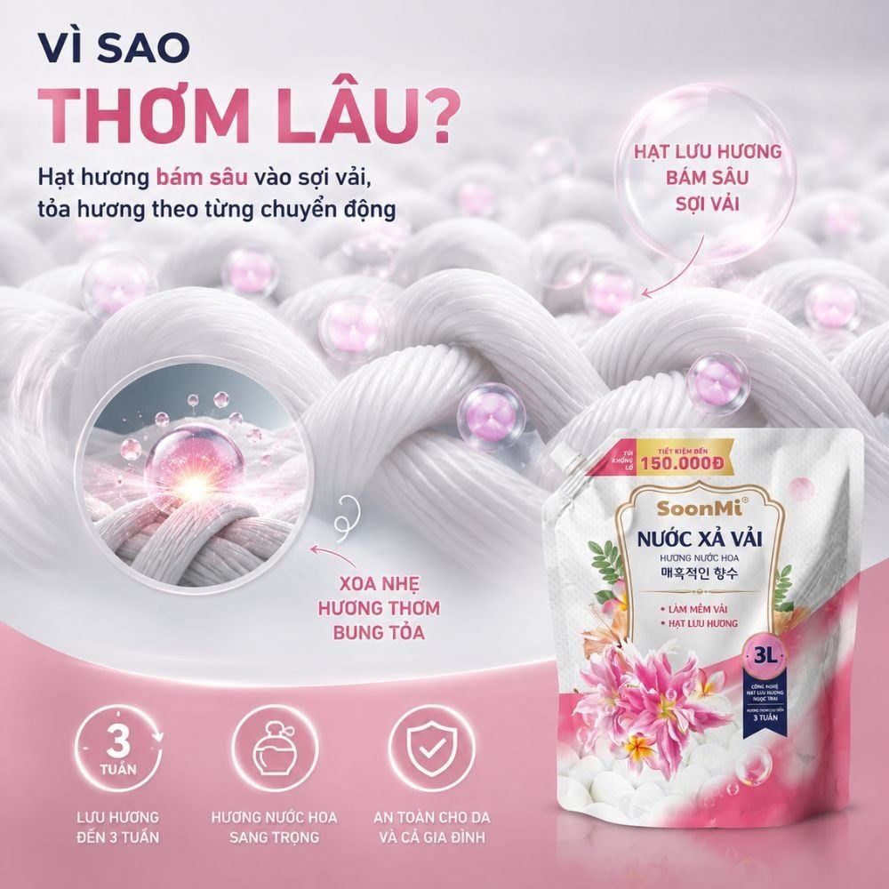 Nước Xả Soonmi 3kg: Bí Quyết Quần Áo Mềm Mại, Ngát Hương Suốt 3 Tuần MK