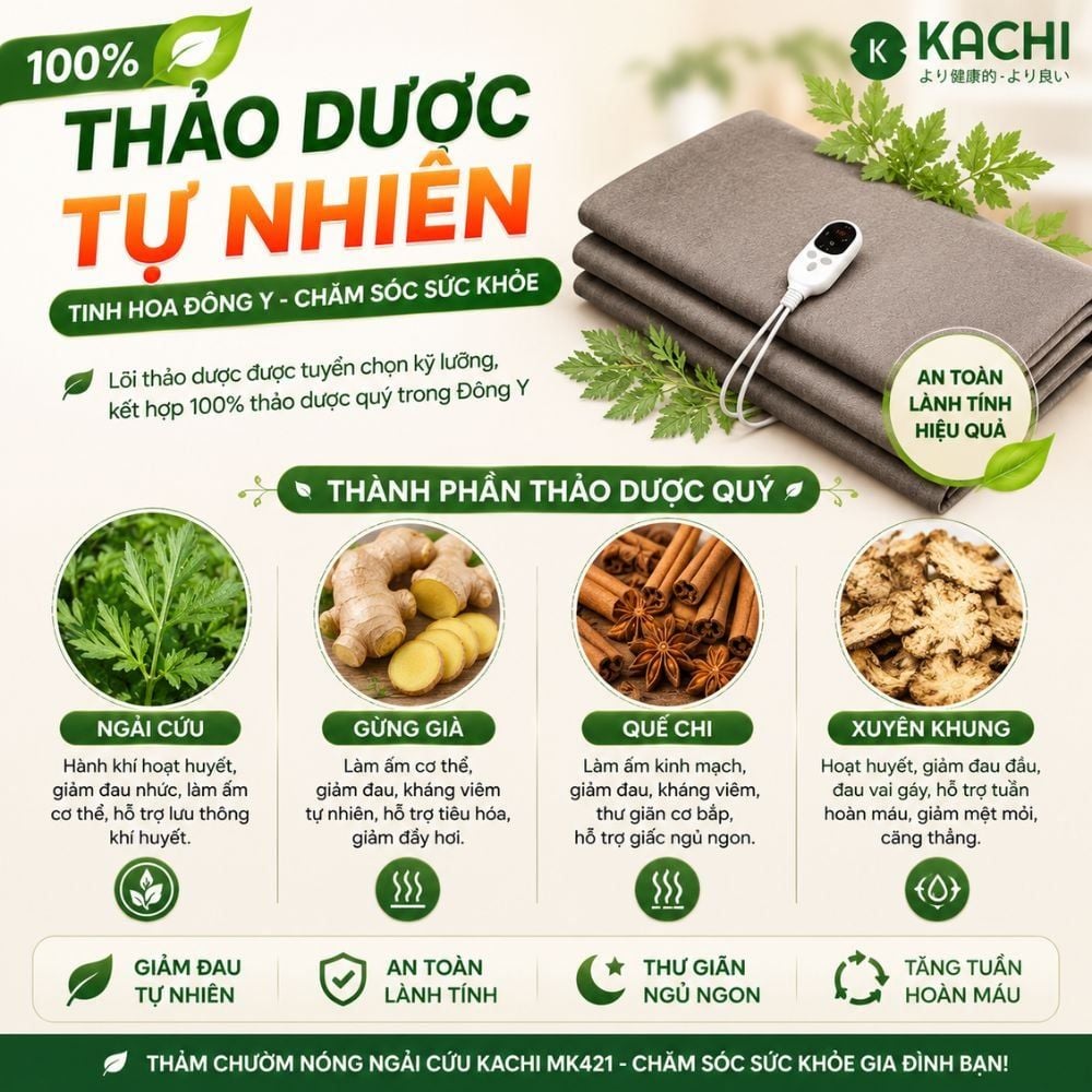 Thảm Chườm Nóng Ngải Cứu Đông Y Kachi MK421 - Giảm Đau Lưng, Vai Gáy Nhanh Chóng Tại Nhà