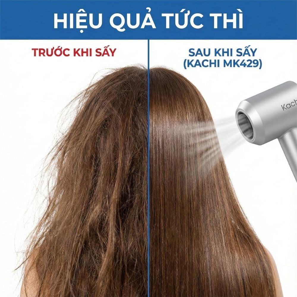Máy Sấy Tóc Tốc Độ Cao Kachi ION (110.000 vòng/phút) - Sấy Nhanh, Chăm Sóc Tóc Ion Âm, Kiểm Soát Nhiệt NTC