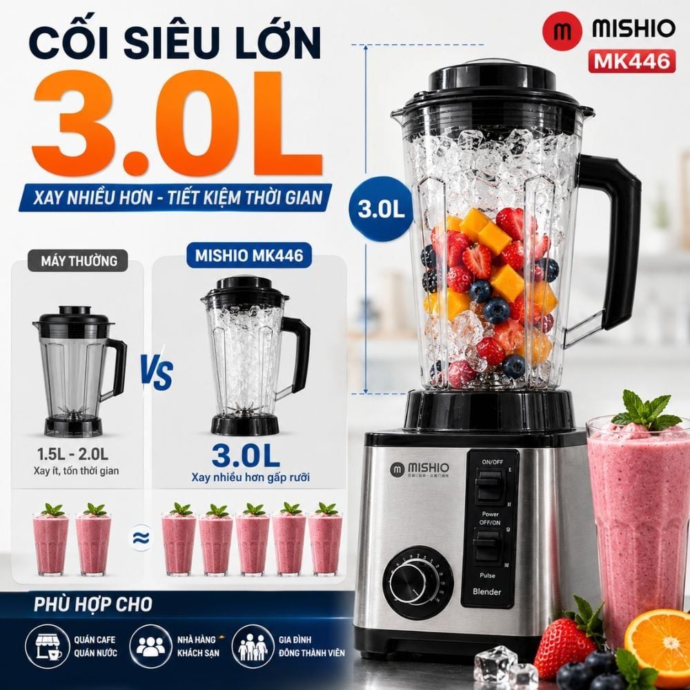 Máy Xay Sinh Tố Công Nghiệp Đa Năng Mishio MK446 (3.0L) - Công Suất 800W