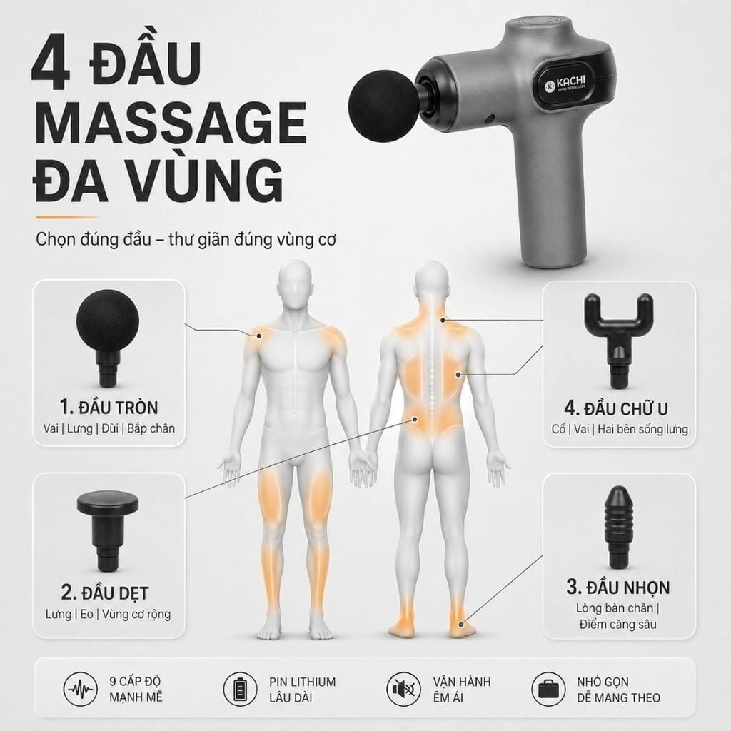 Máy massage cầm tay Kachi MK377 với 9 cấp độ rung