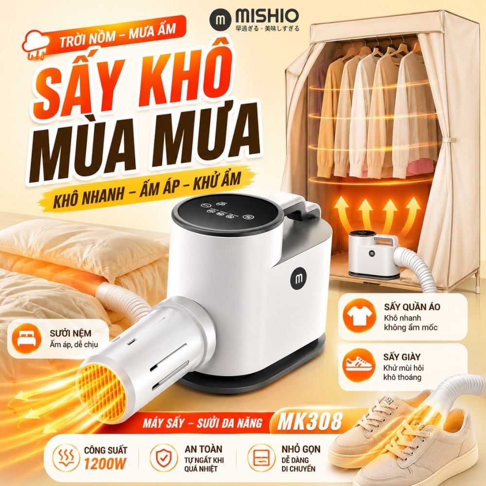 Máy Sấy Quần Áo UV Mishio MK308 – Sấy Khô, Khử Mùi, Hỗ Trợ Khử Khuẩn Cho Cả Gia Đình