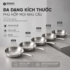 Chảo Inox đáy từ 3 Lớp Mishio (Size 22, 24, 26, 28, 30cm) MK433, MK434, MK435, MK436, MK437 – Đúc Nguyên Khối, Đáy Từ, An Toàn Vượt Trội