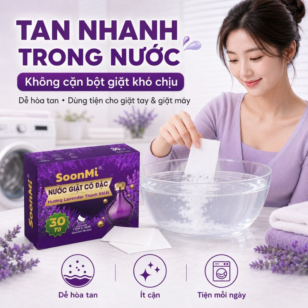 Hình ảnh chi tiết: Nước Giặt Cô Đặc SoonMi Hương Lavender – Công Nghệ Giặt Tẩy Thế Hệ Mới (Hộp 30 Tờ) MK