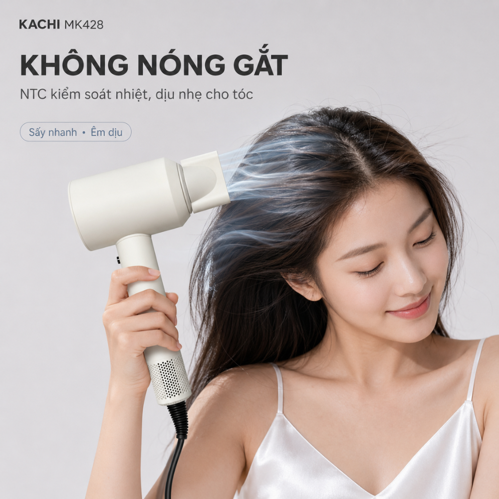 Máy Sấy Tóc Tốc Độ Cao Kachi ION (110.000 vòng/phút) - Sấy Nhanh, Chăm Sóc Tóc Ion Âm, Kiểm Soát Nhiệt NTC