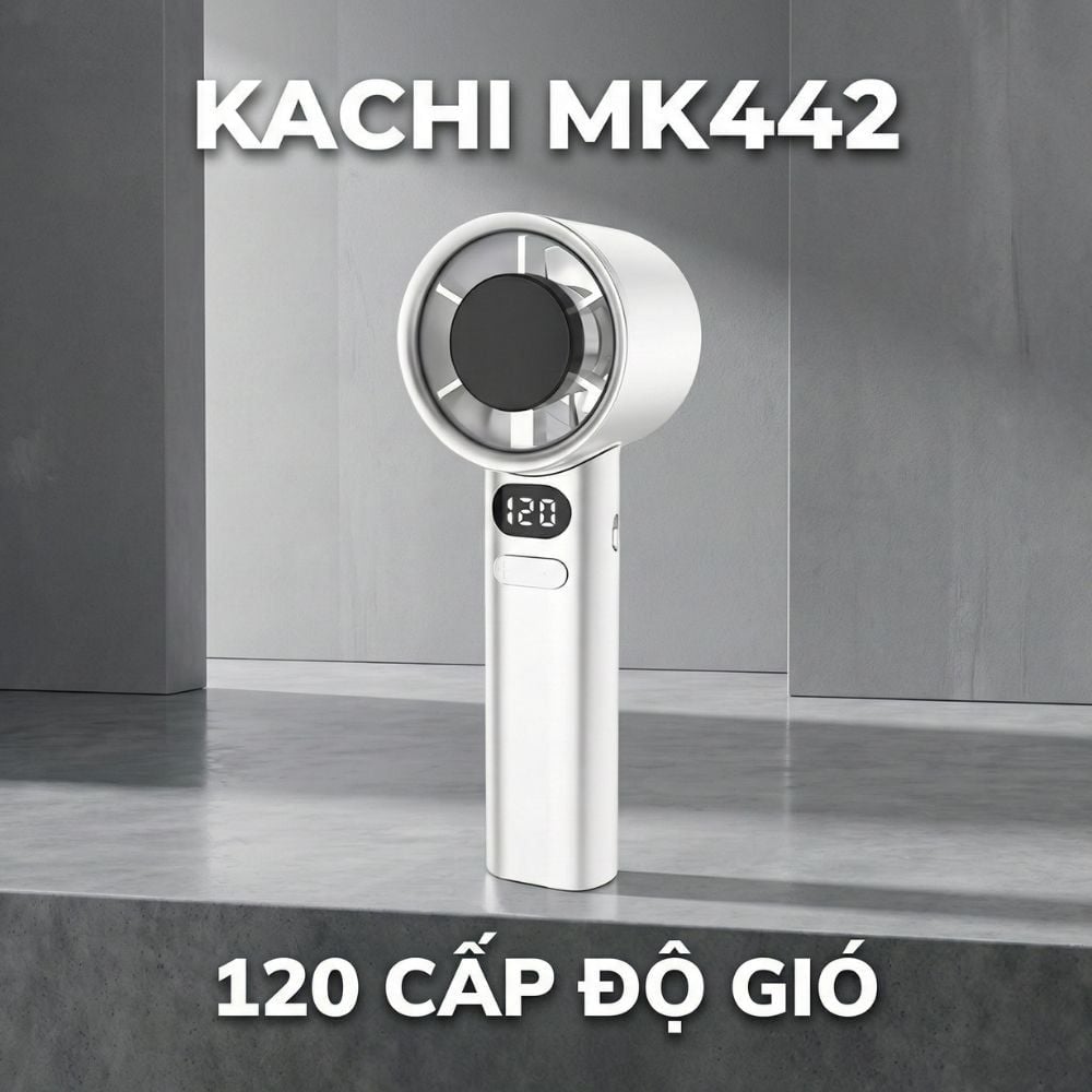 Quạt Cầm Tay Kachi MK442 – 120 Cấp Độ Gió Tuabin, Màn Hình LED Hiển Thị Pin, Bảo Hành 18 Tháng