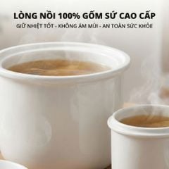 Nồi nấu chậm lòng sứ 3L Mishio MK397 kèm xửng hấp và 4 thố sứ tiện lợi không lo cháy khét hay bong tróc chống dính