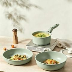 Bộ Nồi Chảo Đá Gốm Chống Dính Mishio 15 Món (5 Nồi Chảo) MK467- Tay Cầm Tháo Rời Thông Minh, Không Chứa PFAS/PTFE, Tương Thích Mọi Loại Bếp